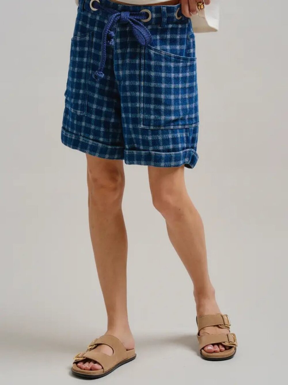 Urban Daizy Plaid Cotton Blend Shorts Rope Drawstring NEW